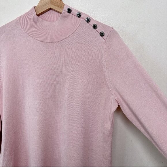 Calvin Klein Womens Medium Button Shoulder Pink Mock Neck Sweater - Picture 6 of 15
